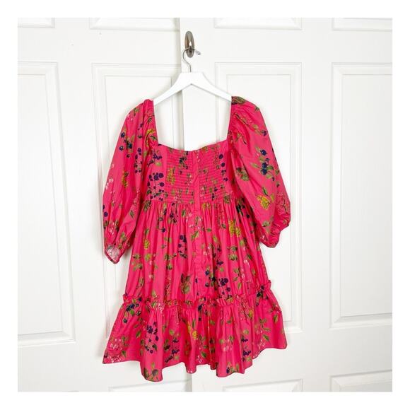 Cara Cara Sip Sip Botanical Floral Print Puff Sleeve Babydoll Cotton Dress Sz XS - Picture 6 of 9